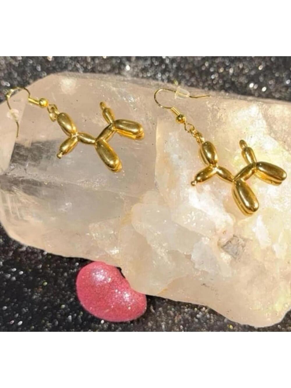 Earrings ballon doggie gold tone 2” high 1” wide nickel free New cute!